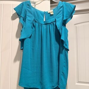 Meadow Rue Teal Ruffle Blouse
